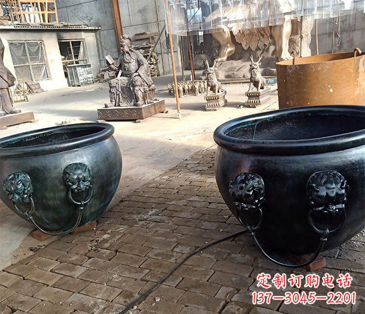 内蒙古别墅招财水缸铜雕塑摆件 (3)