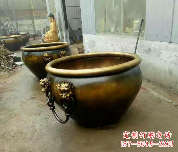 内蒙古别墅招财水缸铜雕塑摆件 (4)
