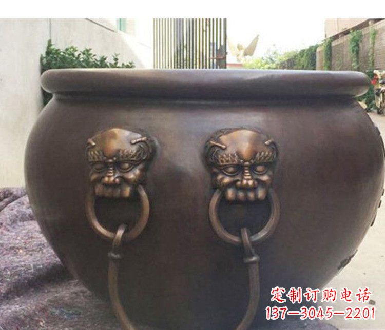 内蒙古别墅招财水缸铜雕塑摆件