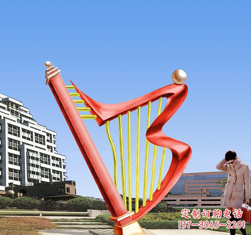 内蒙古不锈钢竖琴雕塑把旋律汇聚成艺术精品