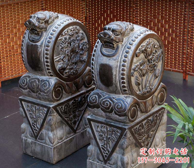 内蒙古仿古石门墩雕塑,提升茶楼景观