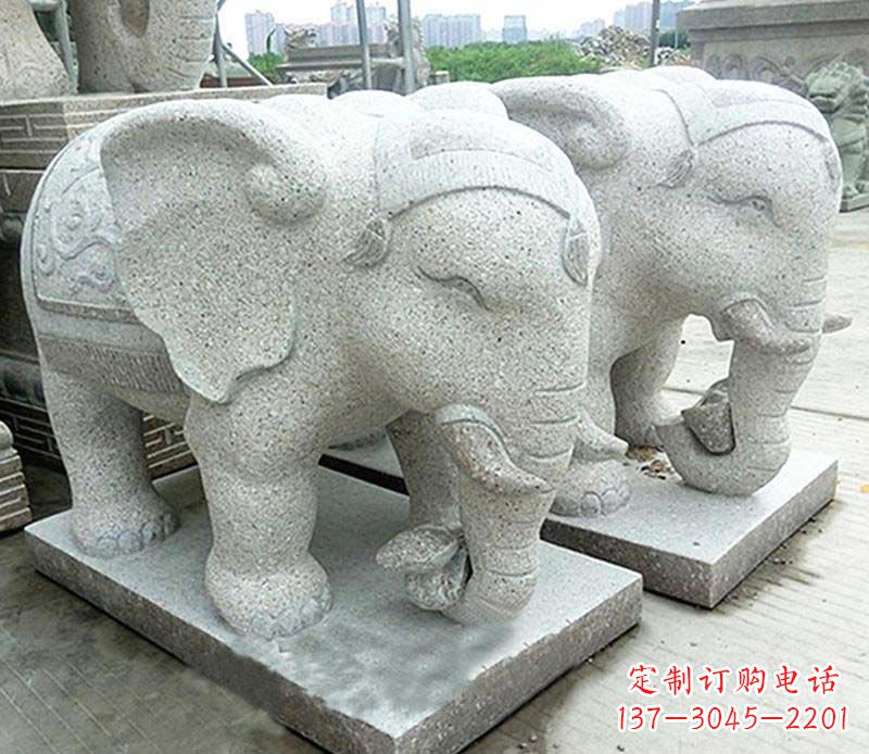 内蒙古大理石制作的精美招财大象雕塑