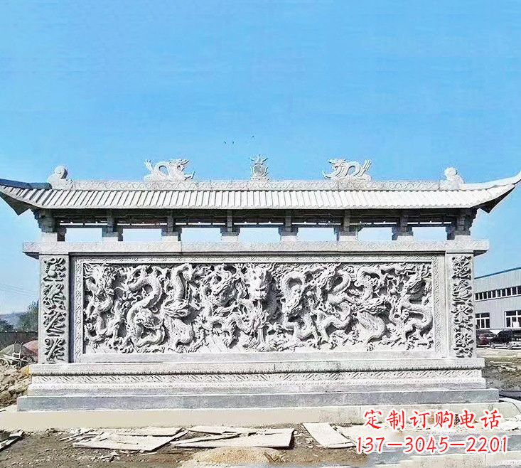 内蒙古精美大理石九龙壁雕塑