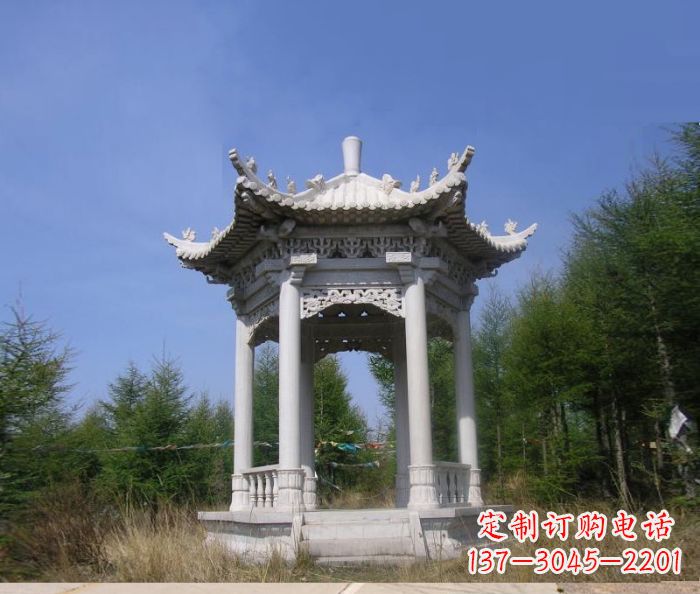 内蒙古精美大理石六角石凉亭雕塑