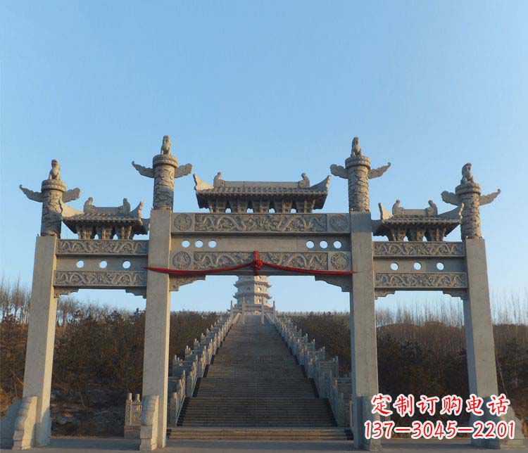 内蒙古精美大理石三门牌坊雕塑