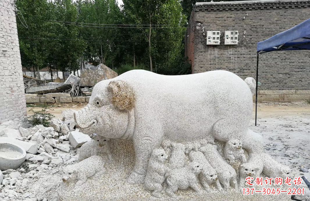 内蒙古大理石招财小母猪动物雕塑
