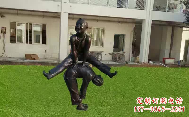 内蒙古卡通青少年跳马铜雕塑