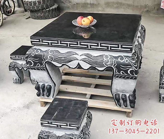 内蒙古中领雕塑方形仿古石桌凳