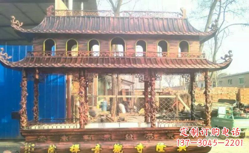 内蒙古方形寺庙古典香炉铜雕塑