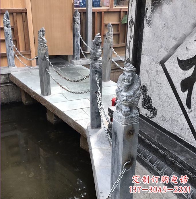 内蒙古典雅传统的仿古胡人拴马石栏杆雕塑