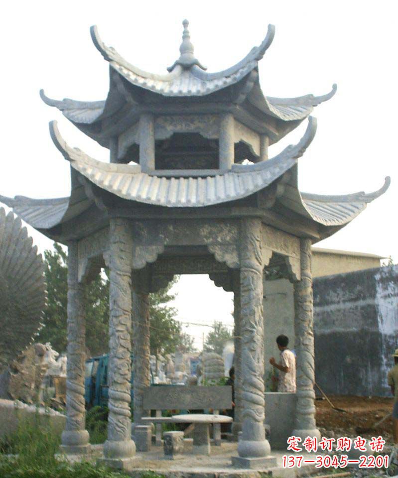 内蒙古传统工艺石雕凉亭,精美细致,给你温馨家园