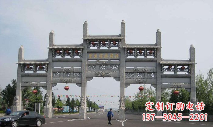 内蒙古仿古五门石雕牌坊 (2)