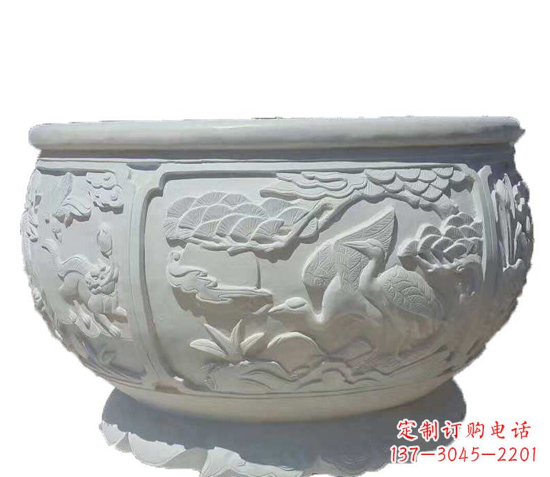内蒙古精美仿古鱼缸石雕花盆雕塑