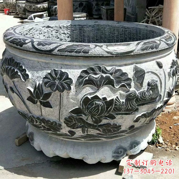 内蒙古极致精细仿古圆形鱼缸石雕