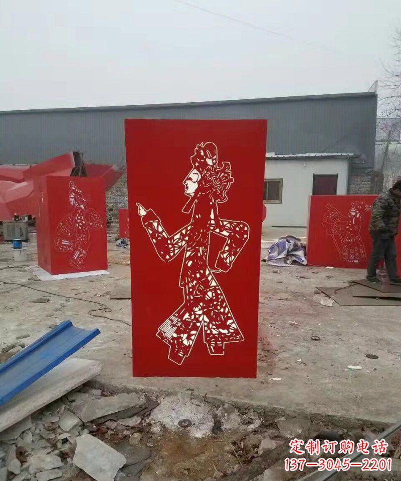 内蒙古不锈钢灯罩皮影戏人物雕塑