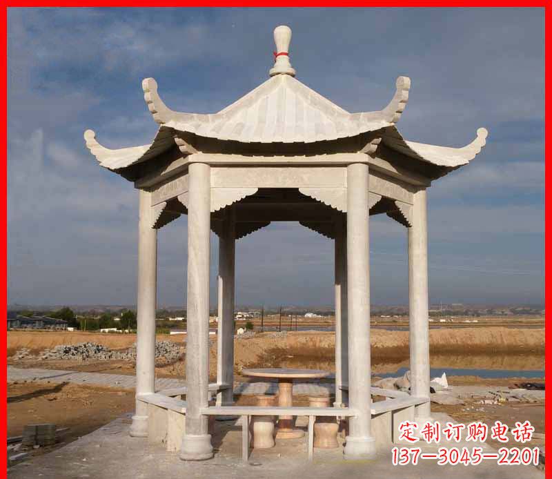 内蒙古公园大理石六角石雕凉亭 (2)