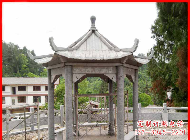 内蒙古精美大理石六角石凉亭雕塑