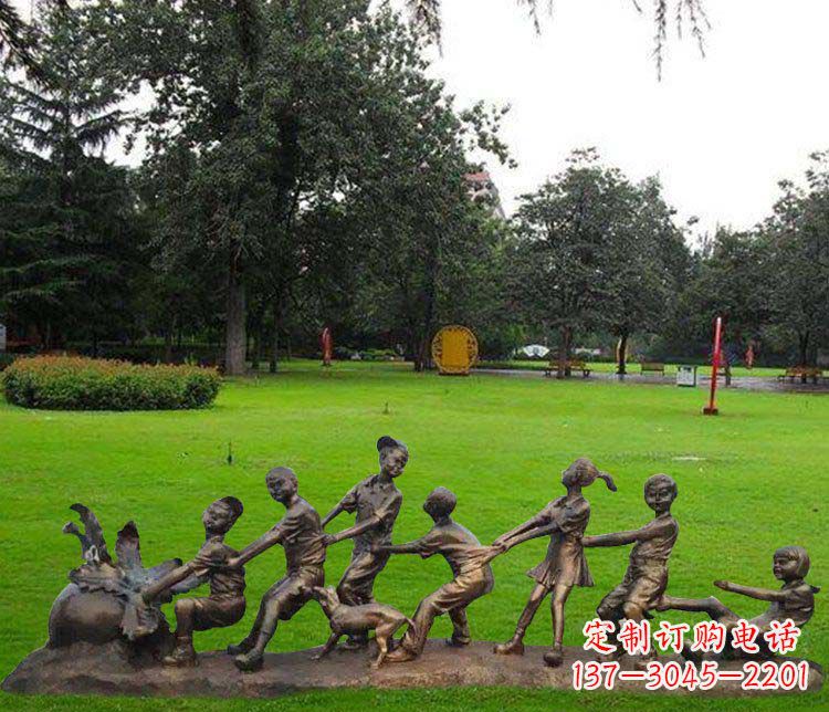 内蒙古公园儿童拔萝卜人物小品铜雕