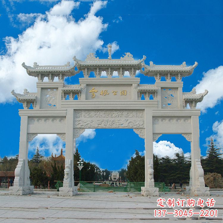 内蒙古传承历史的精美汉白玉三门牌楼雕塑