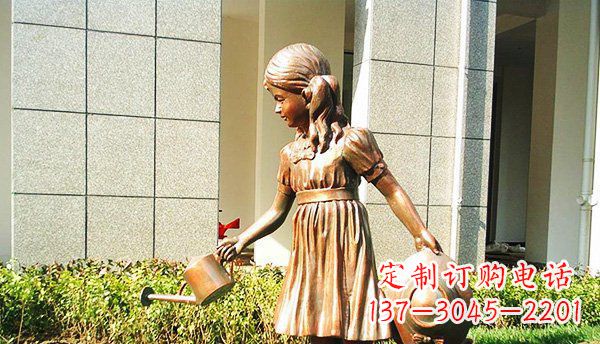 内蒙古可爱的公园小女孩铜雕