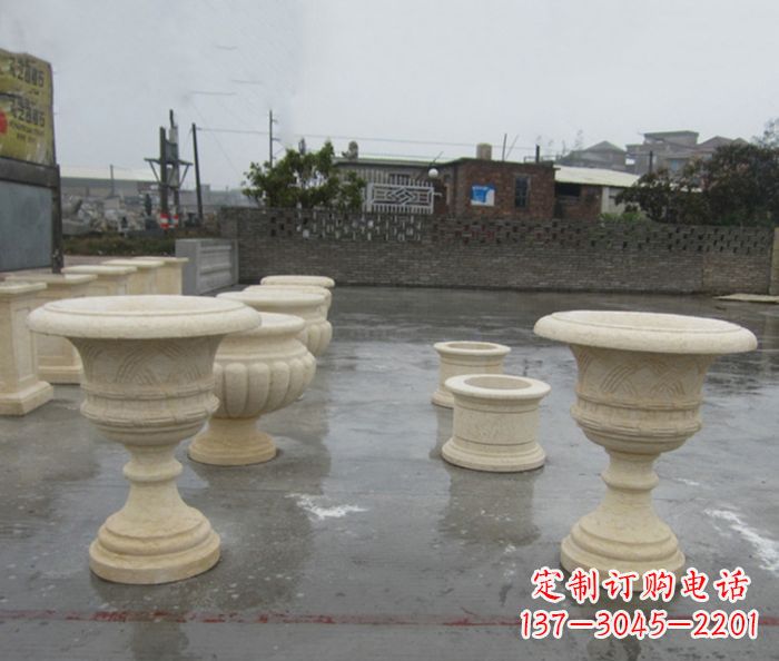 内蒙古完美绽放——大理石花盆石雕