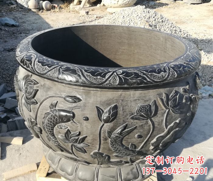 内蒙古青石仿古雕塑荷花水缸