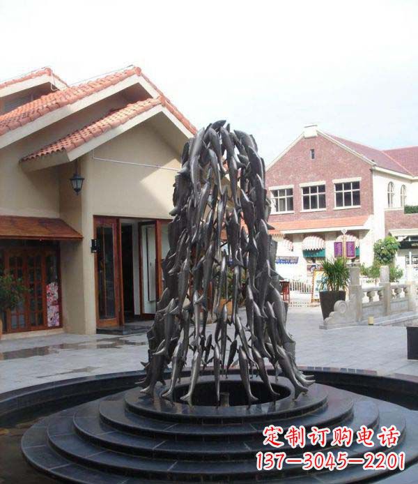 内蒙古欢乐鱼群,喷泉铜雕