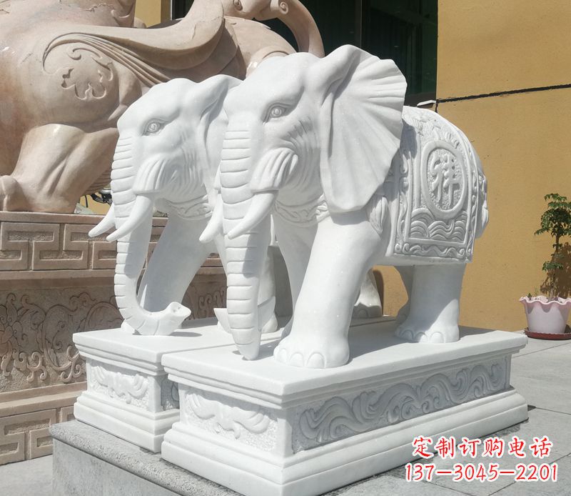内蒙古属于你的祝福——汉白玉吉祥如意门口招财大象雕塑