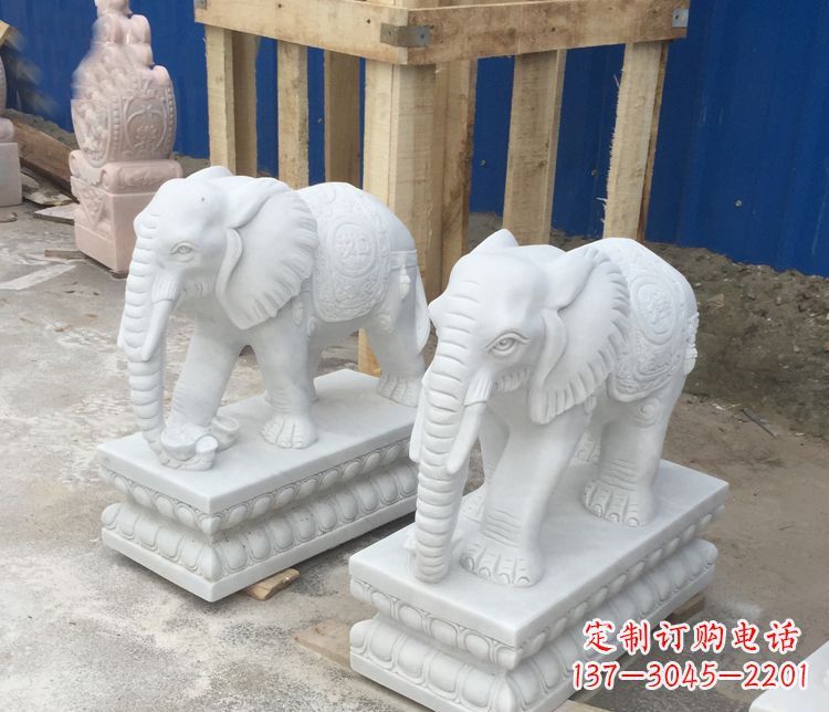 内蒙古高端汉白玉吉祥如意大象门口招财雕塑