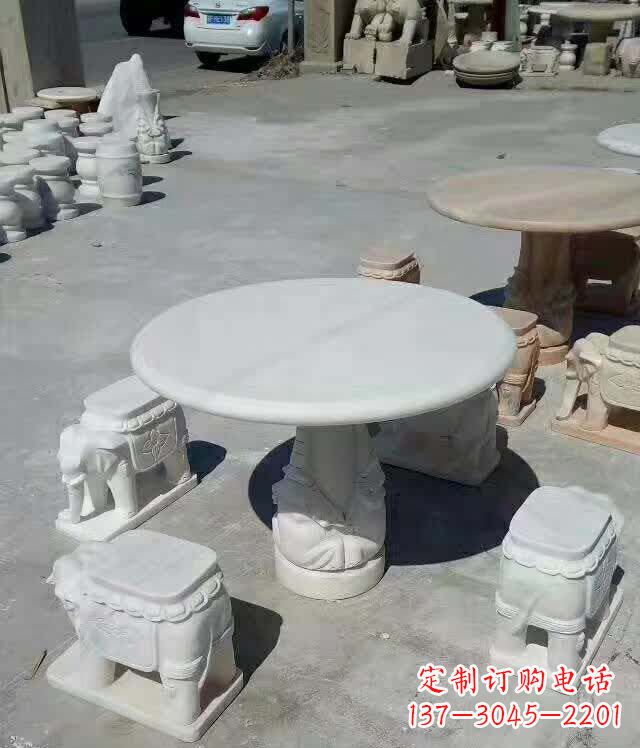 内蒙古百变汉白玉圆形石桌凳,让家居更具格调