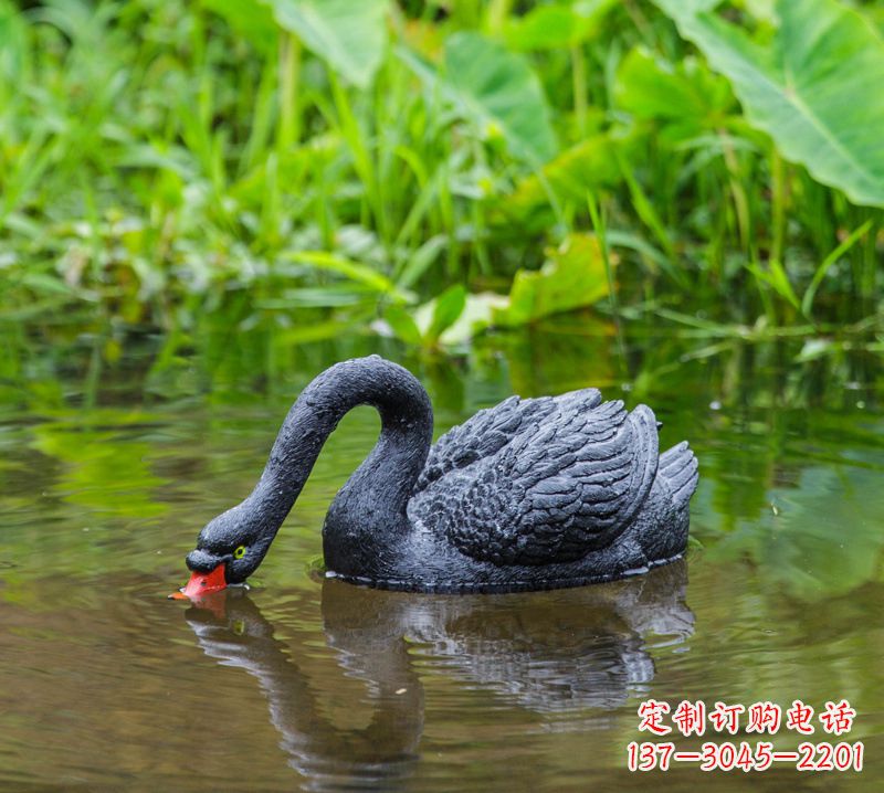 内蒙古黑天鹅喝水款-池塘水塘装饰动物雕塑摆件