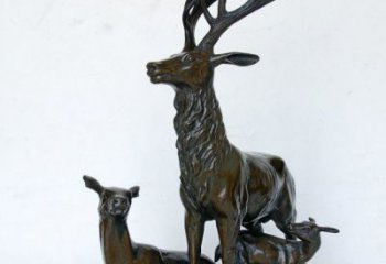 内蒙古艺术之美，母子鹿驯鹿铜雕