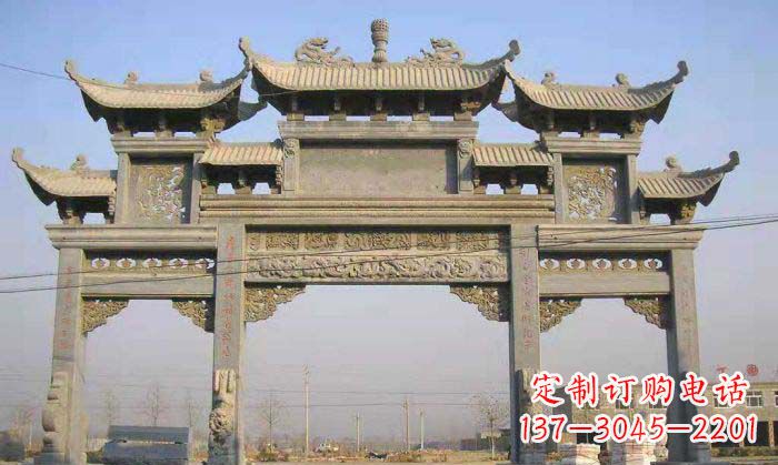 内蒙古特色街角石雕牌坊精致典雅的装点