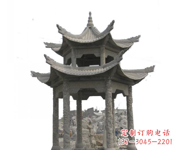 内蒙古双层仿古石雕凉亭 (2)
