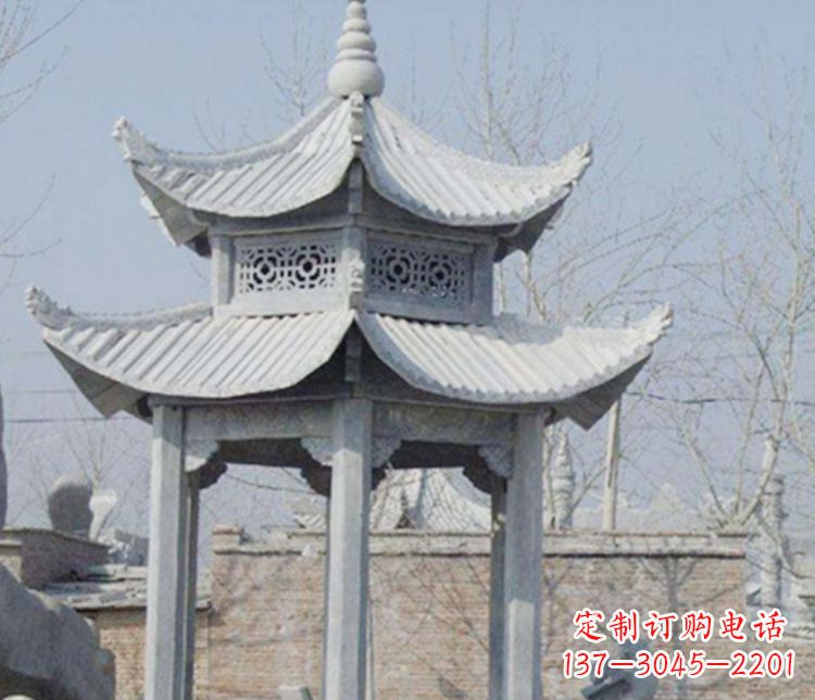 内蒙古双层仿古六角凉亭石雕