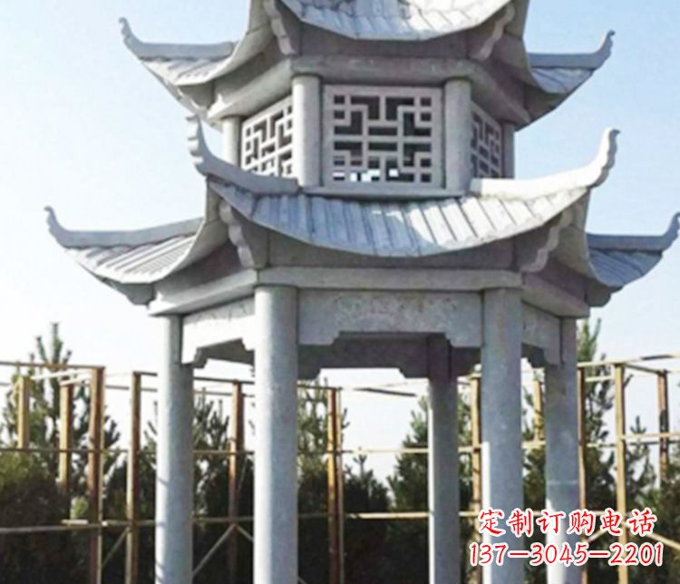 内蒙古双层仿古石凉亭石雕_2