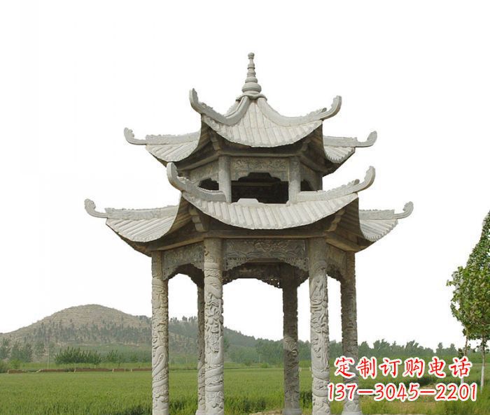内蒙古双层仿古石雕凉亭