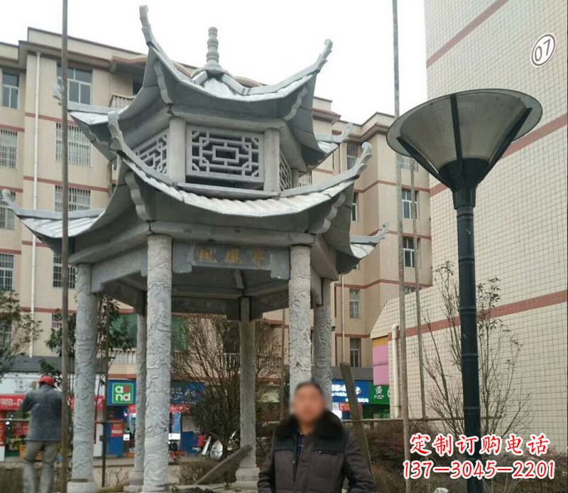 内蒙古双层六角凉亭石雕