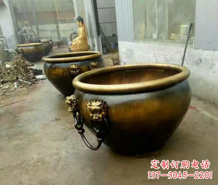 内蒙古铜雕圆形荷花水缸雕塑 (2)