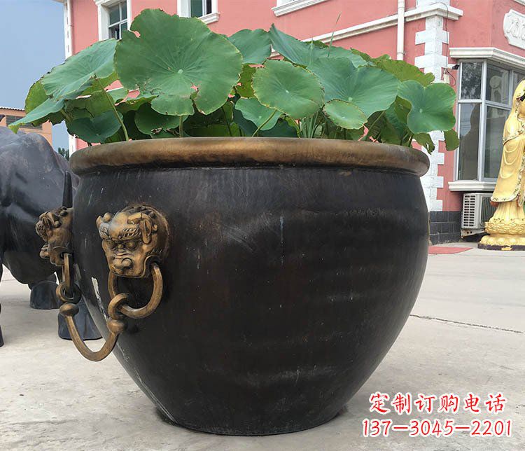 内蒙古铜雕圆形荷花水缸雕塑 (3)