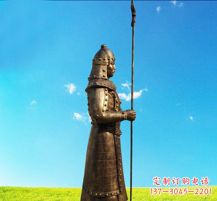 内蒙古铜雕战士站岗古代人物雕塑
