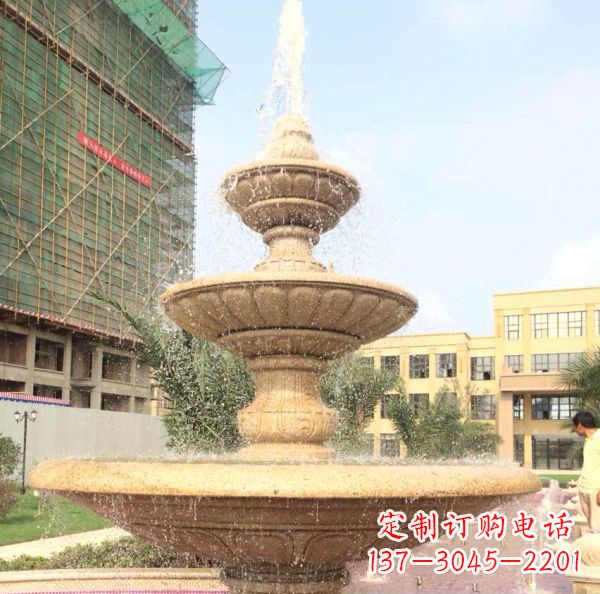 内蒙古晚霞红大型多层喷泉石雕