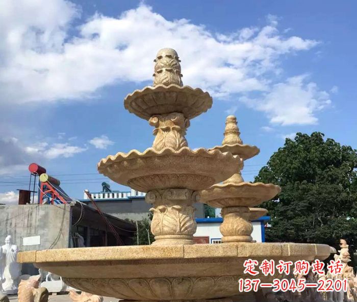 内蒙古晚霞红多层喷泉石雕