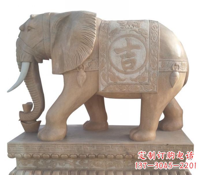 内蒙古晚霞红吉祥如意大象石雕 (4)