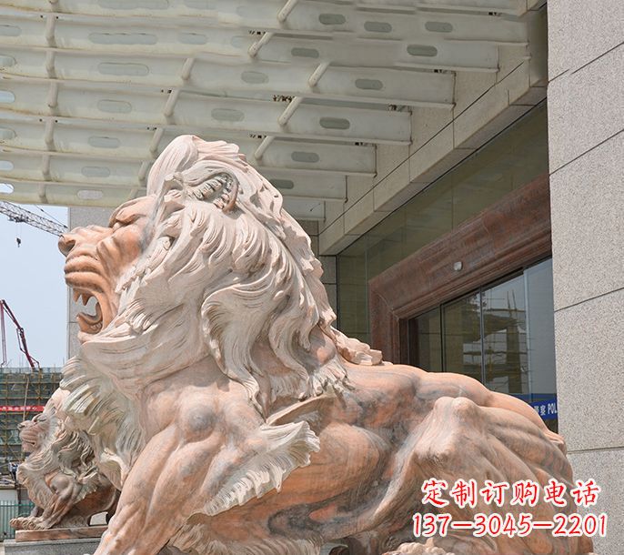 内蒙古晚霞红欧式狮子石雕 (3)
