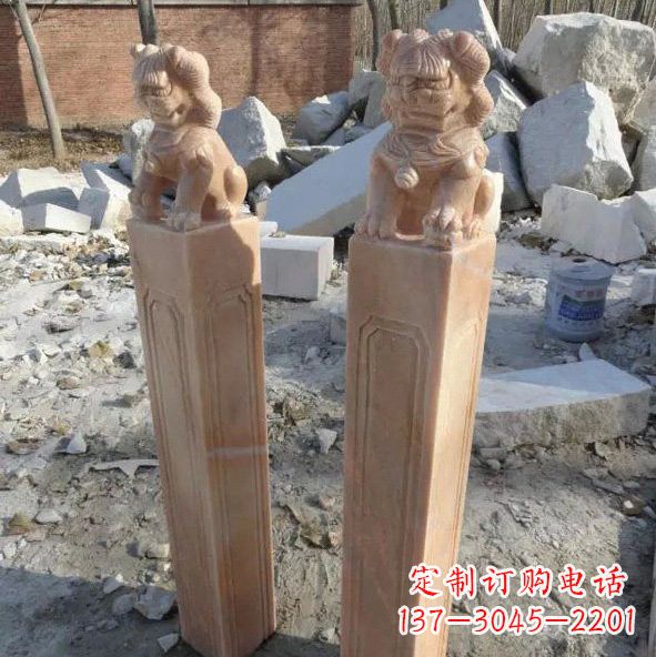 内蒙古晚霞红狮子拴马桩