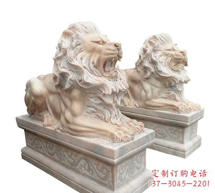 内蒙古晚霞红石材欧式狮子