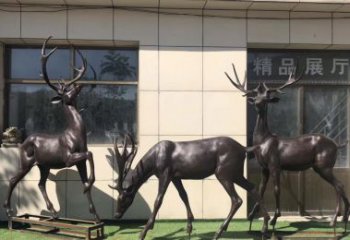 内蒙古群鹿铜雕塑，艺术精雕细琢