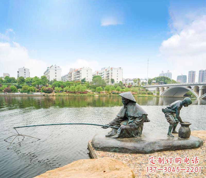 内蒙古渔翁钓鱼公园景观铜雕