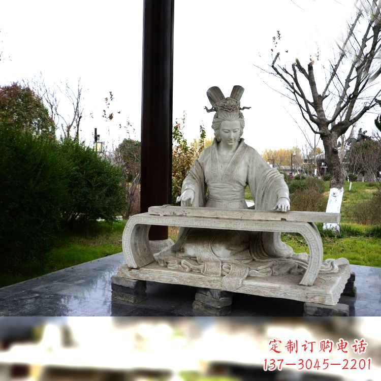 内蒙古虞姬弹琴雕塑-公园古代人物著名美女情景雕塑